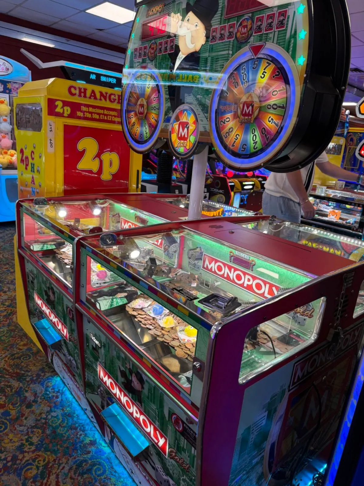 2p coin pusher and Monopoly arcade machines in the Butlins Skegness arcade