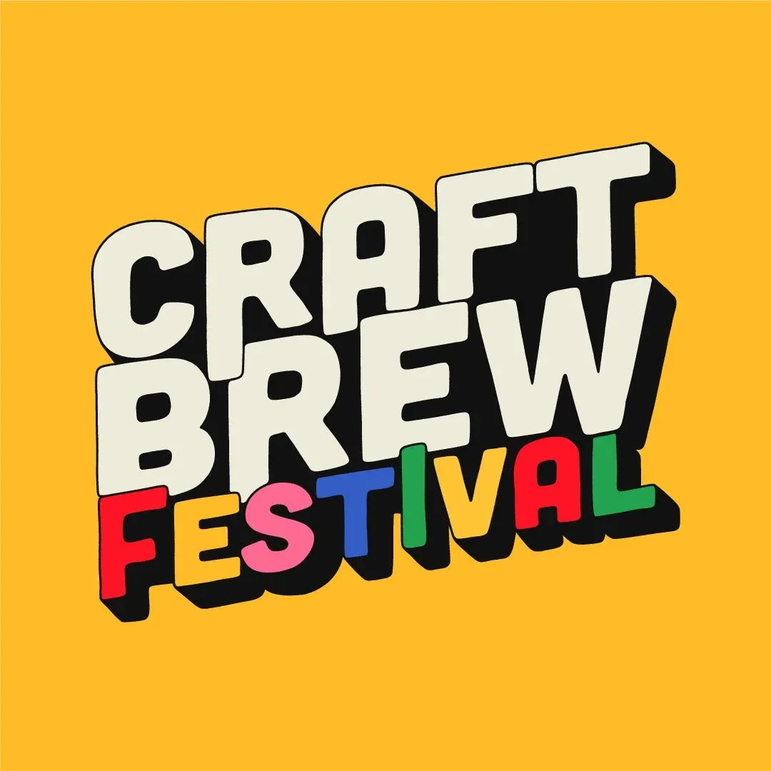 The Craft Brew Festival logo, chunky cream and multicoloured lettering on a yellow background